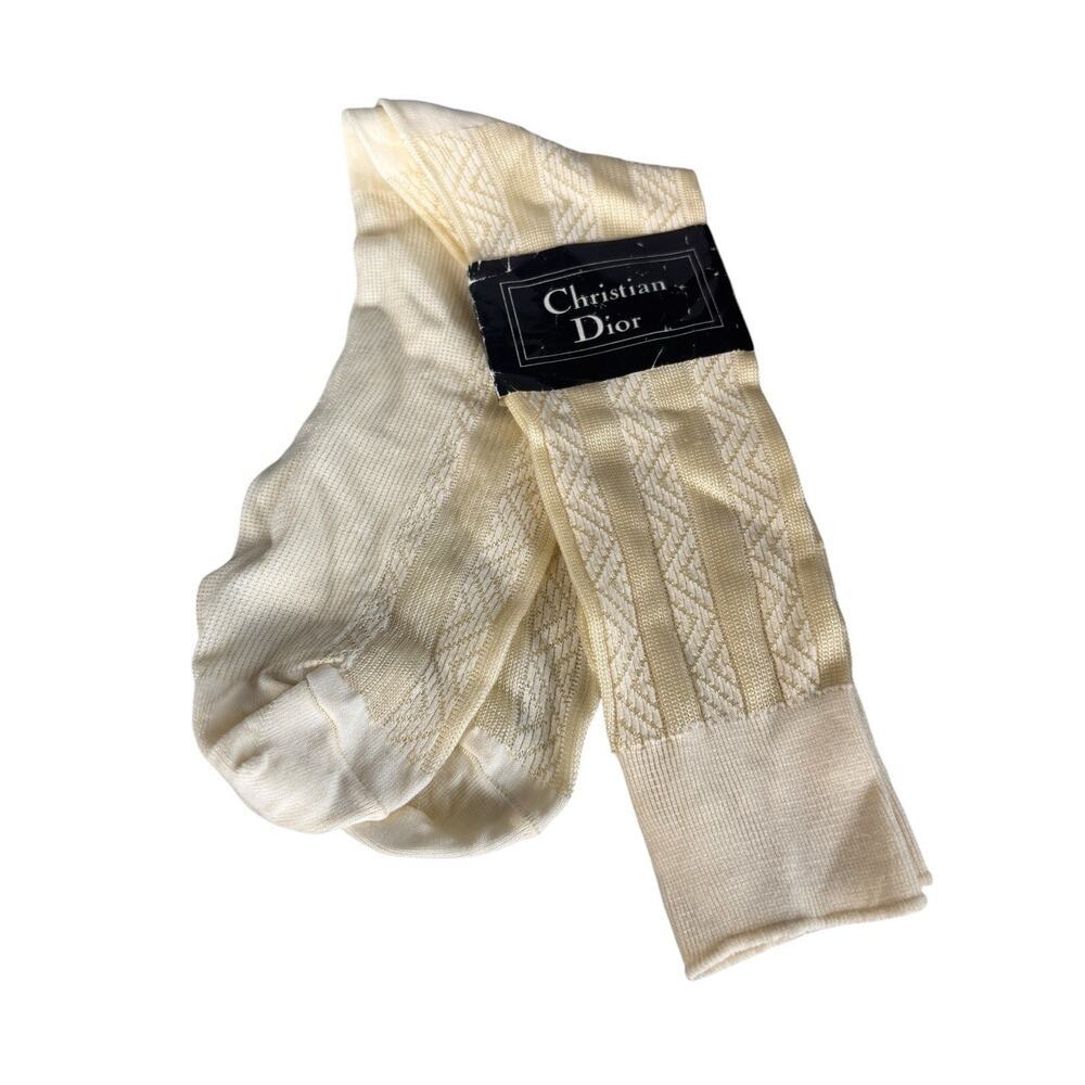Vintage NOS Christian Dior Mens Socks 100% Nylon sz 10-13 Natural